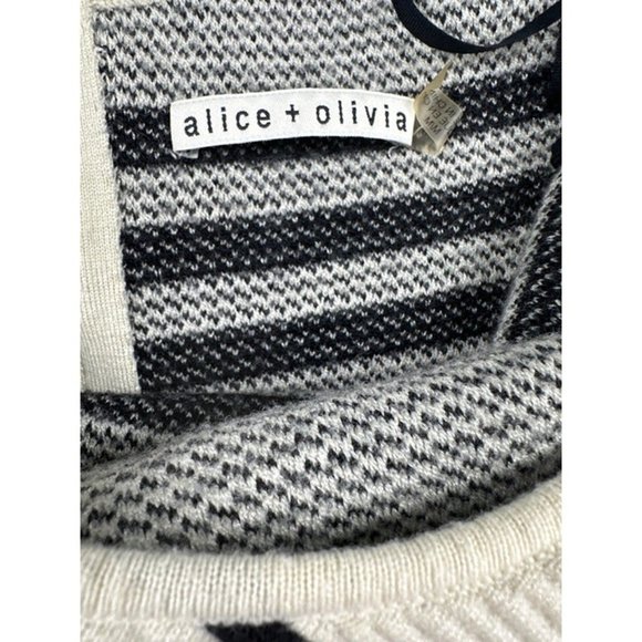 Alice + Olivia Elaina Striped Sleeveless Sweater Dress in Ivory and Black - Picture 3 of 7